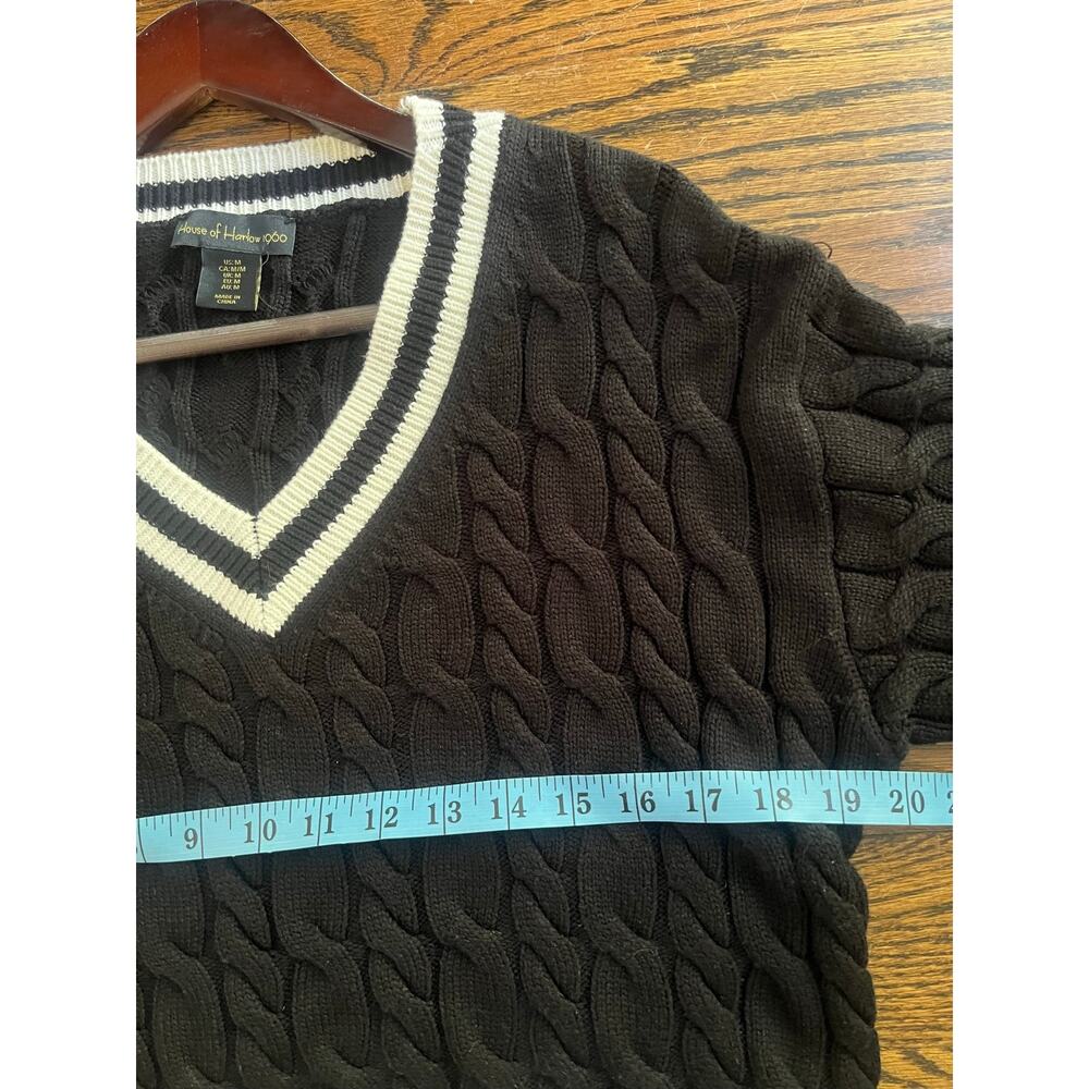House of Harlow 1960 v-neck crop cable sweater black white Sz. M - Picture 6 of 6